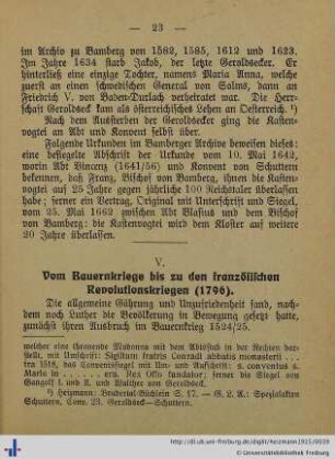 V. Vom Bauernkriege bis zu den französischen Revolutionskriegen.