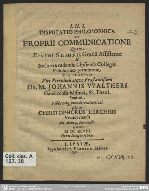 Disputatio philosophica de proprii communicatione