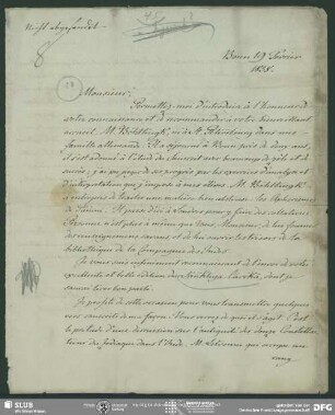 nicht abgesendetes hs. Briefkonzept von August Wilhelm von Schlegel an Horace H. Wilson, Bonn, 19.02.1838