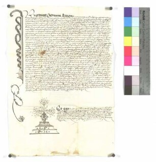 Constitutio procuratorum domini Ludovici, comitis de Hohenlohe ad capiendam possessorem praepostitura in Öhringen; ausgestellt o.O., 1513; Pergament, Notariatszeichen: Arnoldus Bunli.