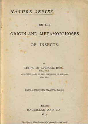 On the Origin and Metamorphoses of Insects : With numerous Illustrations