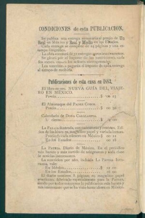 Condiciones de esta publicación. [y] Publicaciones de esta casa en 1883.