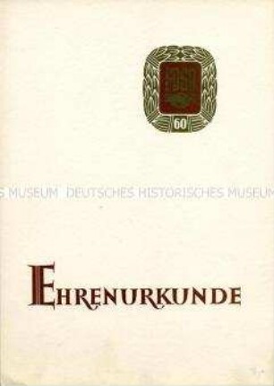 FDGB-Ehrenurkunde für 60jährige Mitgliedschaft in den Gewerkschaften