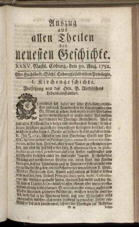 XXXV. Nachlese. Coburg, den 30. Aug. 1752.