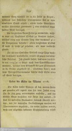Ueber die Kälte im Winter 1776