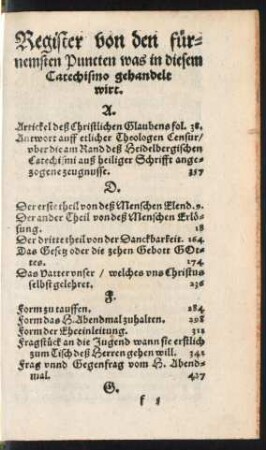 Register von den fürnemsten Puncten ...