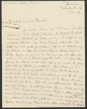 Brief an B. Schott's Söhne : 01.02.1914
