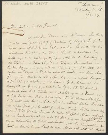 Brief an B. Schott's Söhne : 01.02.1914