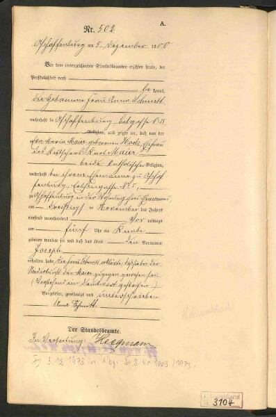 Standesamtsbuch der Stadt Aschaffenburg: Geburten 365/1900 - 184/1901