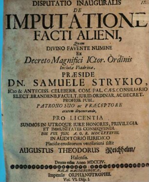 Disputatio Inauguralis De Imputatione Facti Alieni