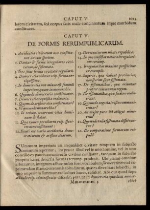 Caput V. De Formis Rerumpublicarum.