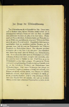 Die Frage der Weltanschauung