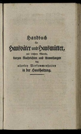 Handbuch für Hausväter und Hausmütter,