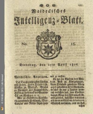 No. 15. Dienstag, den 15ten April 1806