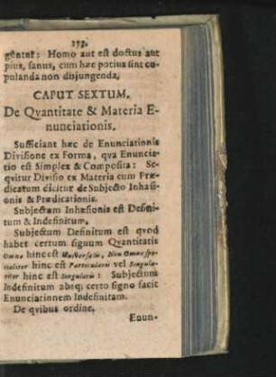 Caput Sextum. De Quantitate & Materia Enunciationis.