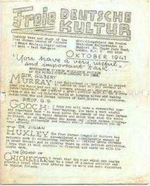 Hektografiertes Mitteilungsblatt des Freien Deutschen Kulturbundes in England