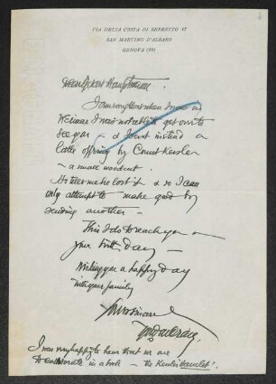 Brief von Edward Gordon Craig an Gerhart Hauptmann