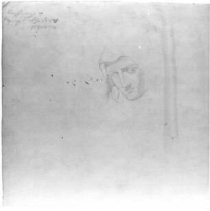Kopfstudie für Maria (WVZ 317) : Rietschel, Ernst. Kopfstudie für Maria (WVZ 317. Bleistift auf elfenbeinfarbenem dünnem Karton; 24,2 x 30,3 cm (Blattgröße). Um 1850. Privatbesitz. WVZ 318 v