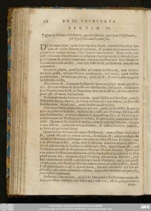 Sectio VI. Quot in Divinis Substantiae quot Existentiae, quot item Subsistentiae, seu Hypostases admittendae sint.