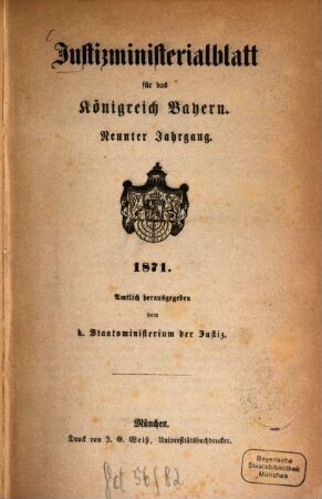 Justizministerialblatt für den Freistaat Bayern. 9. 1871