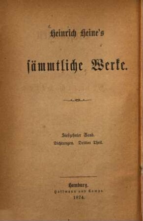 Heinrich Heine's sämmtliche Werke. 17, Dichtungen ; dritter Theil