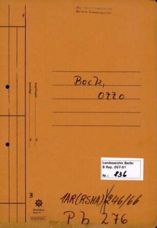 Personenheft Otto Bock (*30.09.1908), Kriminalsekretär