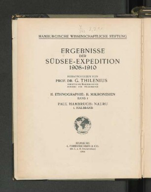 2, B, Bd. 1, Halbbd. 1: Ergebnisse der Südsee-Expedition 1908 - 1910