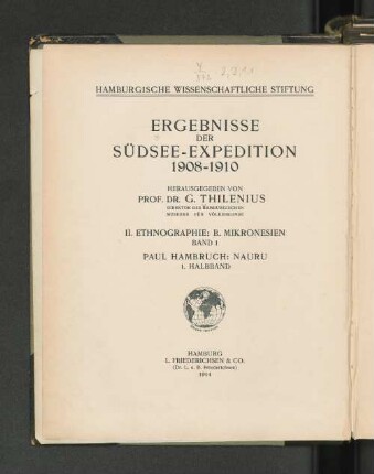2, B, Bd. 1, Halbbd. 1: Ergebnisse der Südsee-Expedition 1908 - 1910