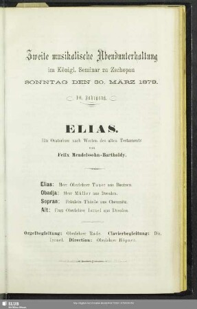 Zweite musikalische Abendunterhaltung im Königl. Seminare zu Zschopau Sonntag den 30. März 1879