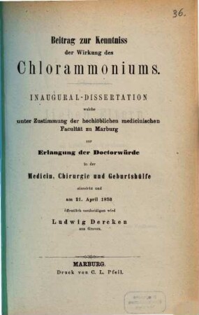 Beitrag zur Kenntniss der Wirkung des Chlorammoniums : Inaugural-Dissertation