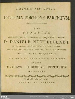 Historia Iuris Civilis De Legitima Portione Parentum