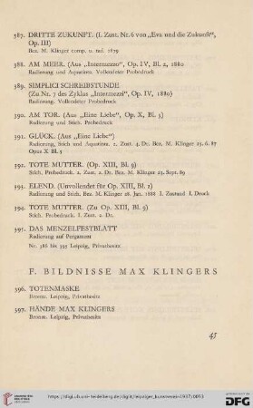 F. Bildnisse Max Klinger (Nr. 396-419)