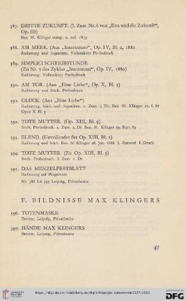 F. Bildnisse Max Klinger (Nr. 396-419)