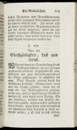 Von der Gleichgültigkeit, Lust und Unlust.