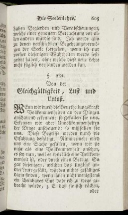 Von der Gleichgültigkeit, Lust und Unlust.