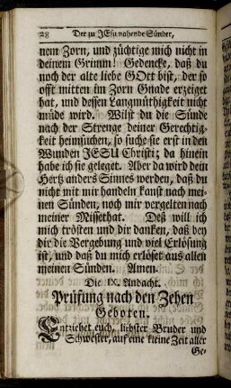 Die IX. Andacht. Prüfung nach den Zehen Geboten. - Die XI. Andacht. Bereuung der Sünden.