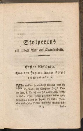 Erster Abschnitt. Von den Fehlern junger Aerzte am Krankenbette