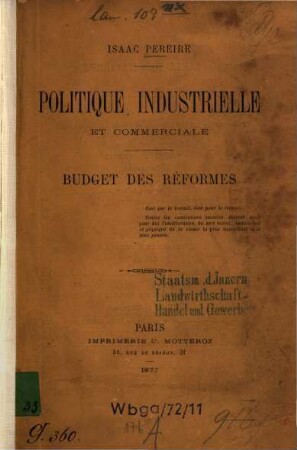 Politique industrielle et commerciale : Budget des Réformes