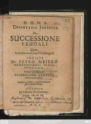 Disputatio Iuridica De Successione Feudali