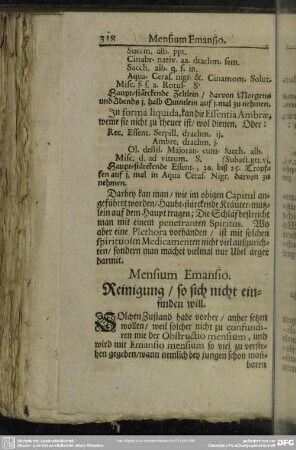 Mensium Emansio. Reinigung, so sich nicht einfinden will