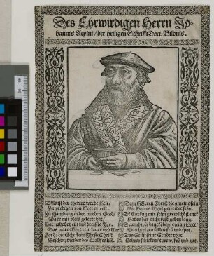 Des Ehrwirdigen Herrn Johannis Aepini /der Heiligen Schrifft Doct. Bildnis