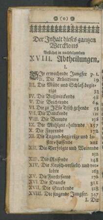 Der Inhalt dieses gantzen Werckleins: Bestehet in nachfolgenden XVIII. Abtheilungen