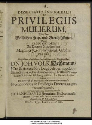 Dissertatio Inauguralis De Privilegiis Mulierum