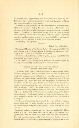 Report of the council, for the session october, 1889 - june, 1890