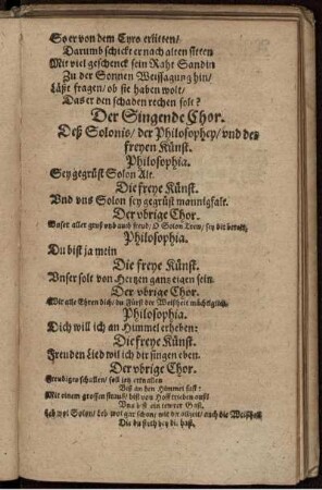 Der Singende Chor. Deß Solonis/ der Philosophey/ und der freyen Künst.