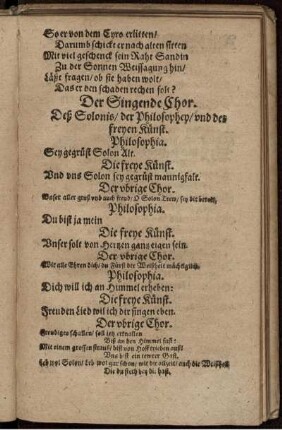 Der Singende Chor. Deß Solonis/ der Philosophey/ und der freyen Künst.