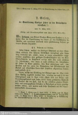 2. Gesetz, die Emeritierung ständiger Lehrer an den Volkschulen betreffend : vom 31. März 1870