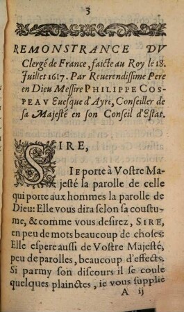 Remonstrance Dv Clergé De France, faicte au Roy le 18. Iuillet