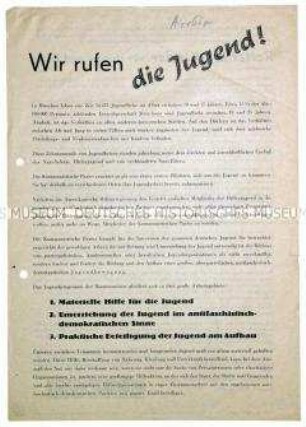 Aufruf der KPD München an die Jugend zur Schaffung einer antifaschistisch-demokratischen Jugendbewegung