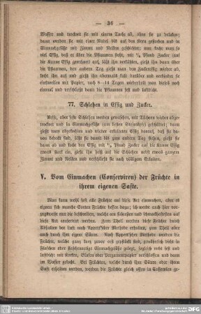 V. Vom Einmachen (Conserviren) der Früchte in ihrem eigenen Safte